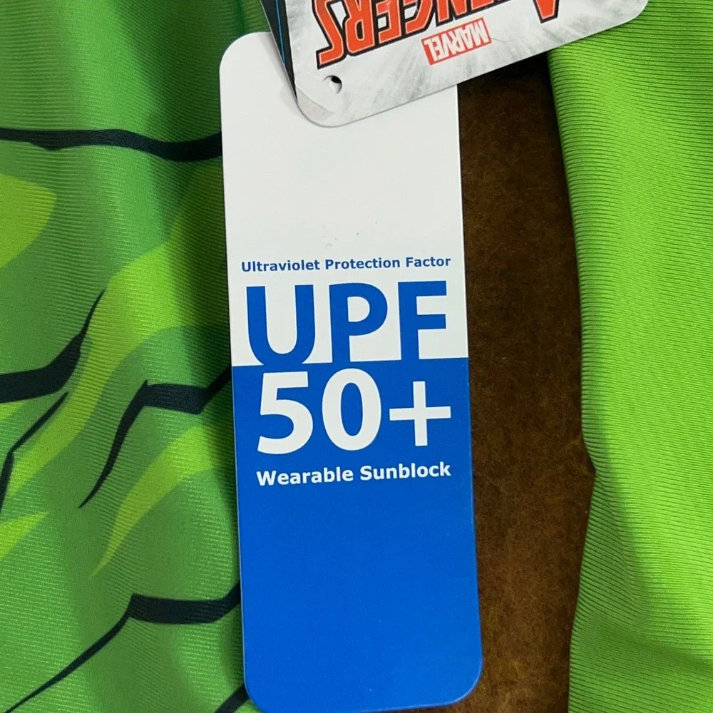 Marvel Boys 5T Green Hulk Avengers UPF 50+ Long Sleeve Rash Guard Swim Shirt NWT